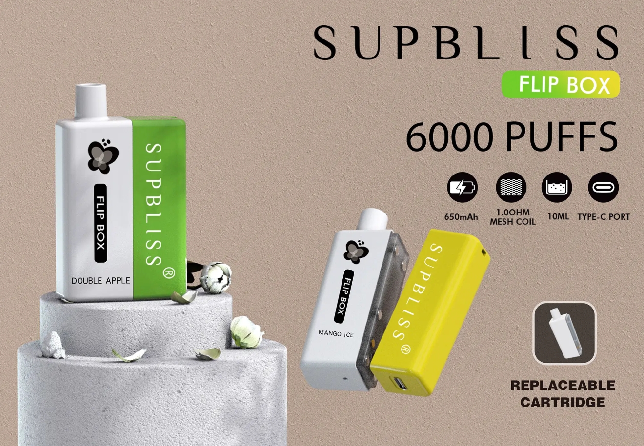Fumot Supbliss Flip Box 6000 Vape-Kit - Zwart IJs: Een Meesterwerk voor de Modale Damp-Liefhebber