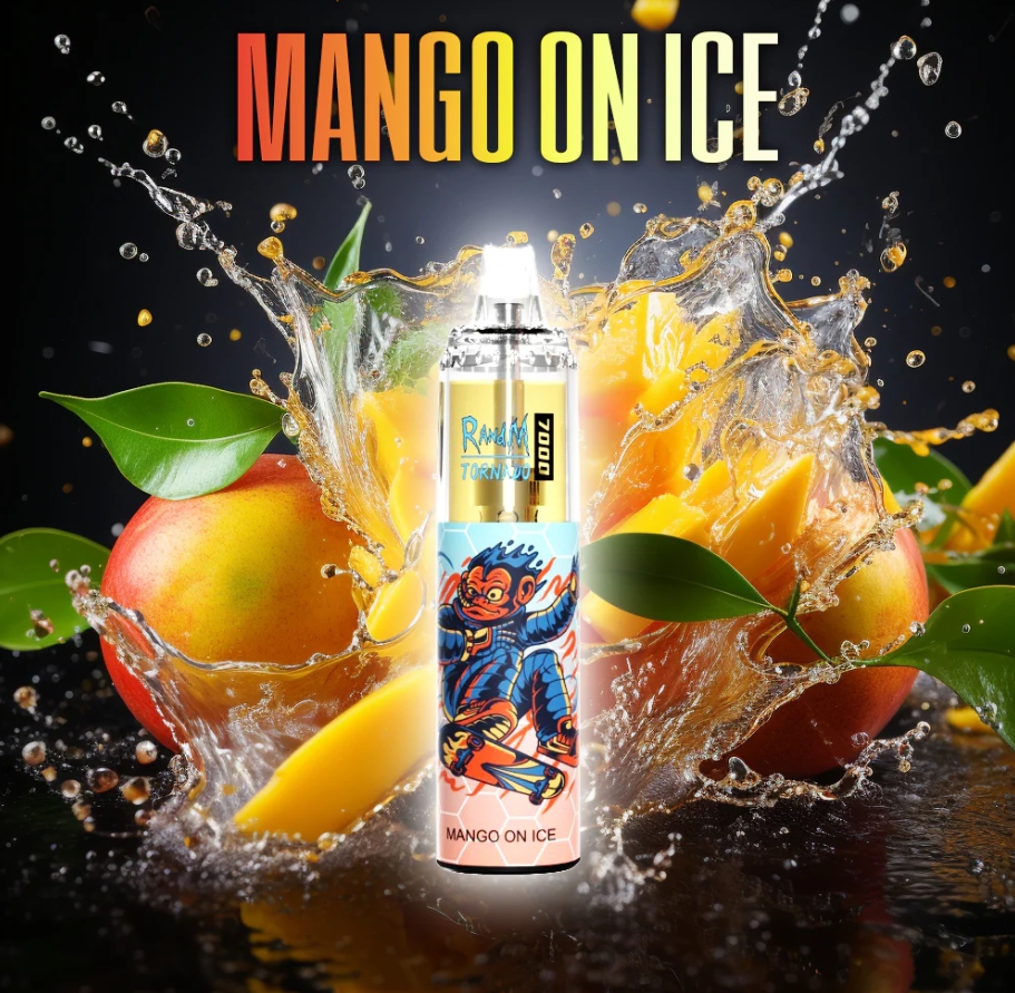RandM Tornado 7000 Puffs Vape-apparaat: Een Tropische Sensatie van Mango Op IJs Voorzien