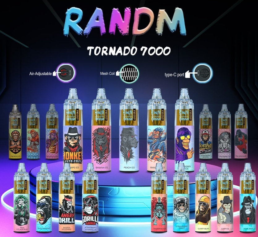 RandM Tornado 7000 Puffs Vape-apparaat: Een Tropische Sensatie van Mango Op IJs Voorzien